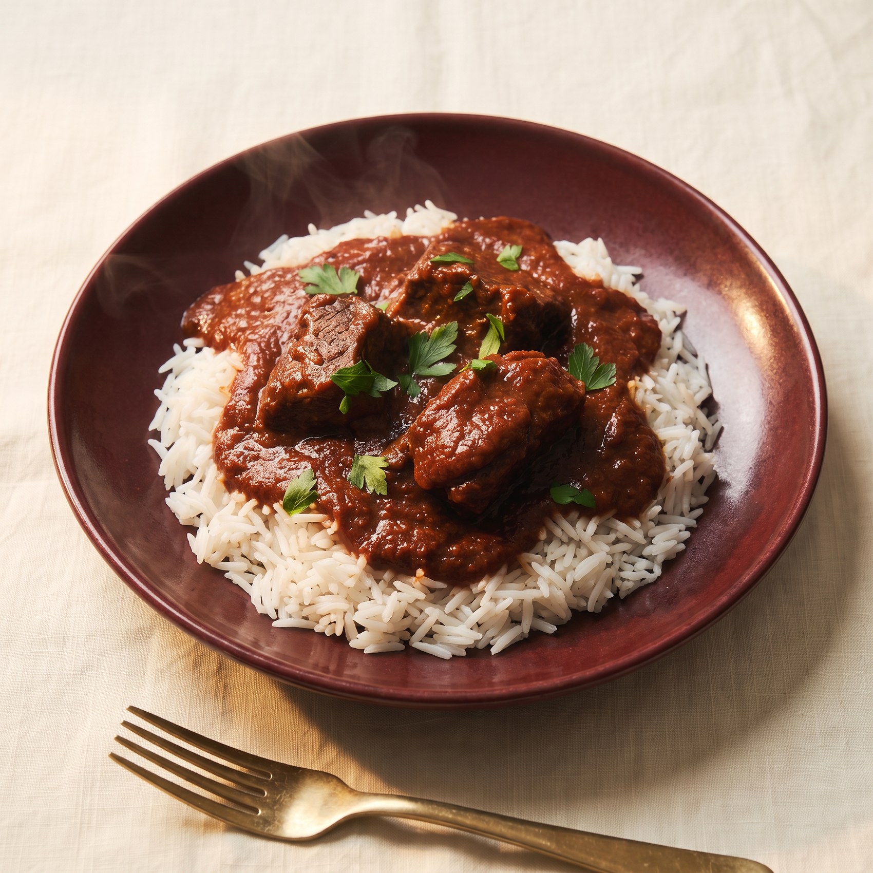 Nigerian stew served over white rice