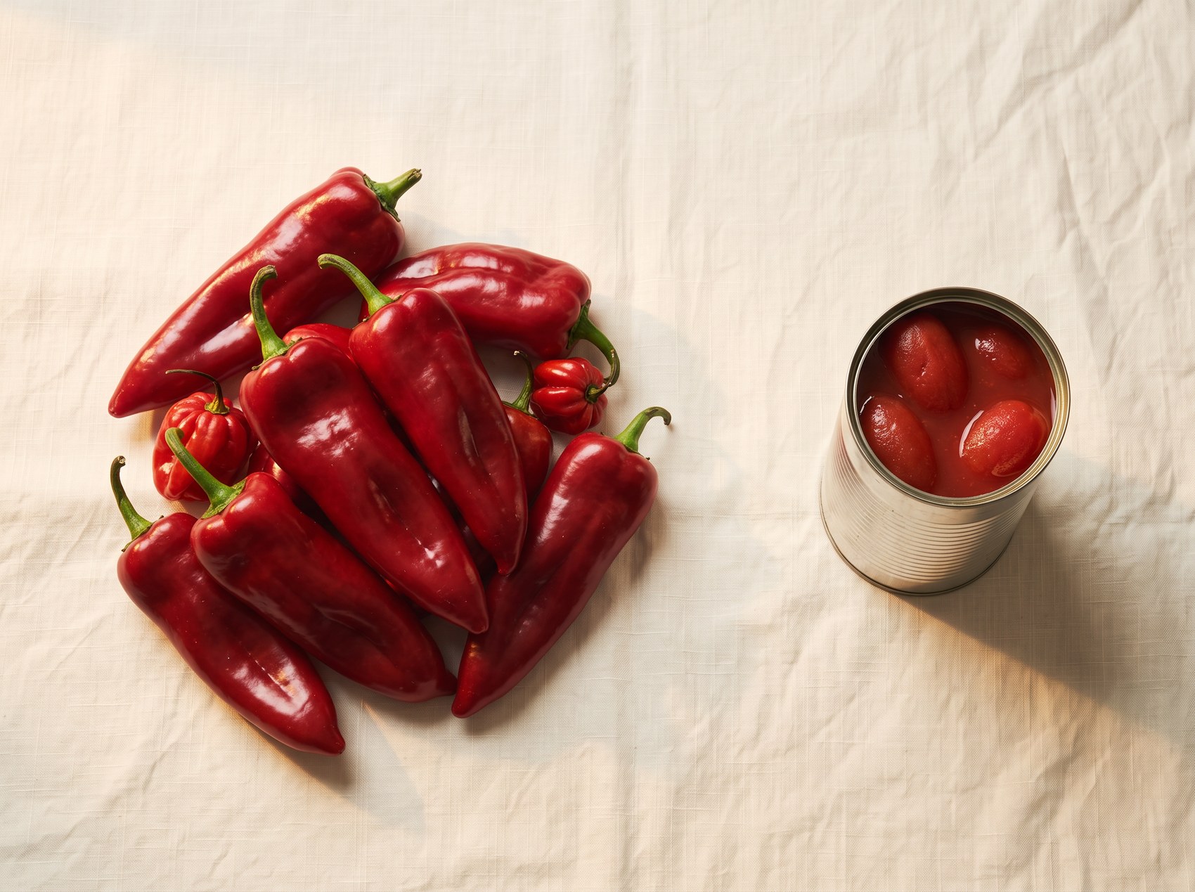 Peppers, scotch bonnet and tomato, ready for the blender